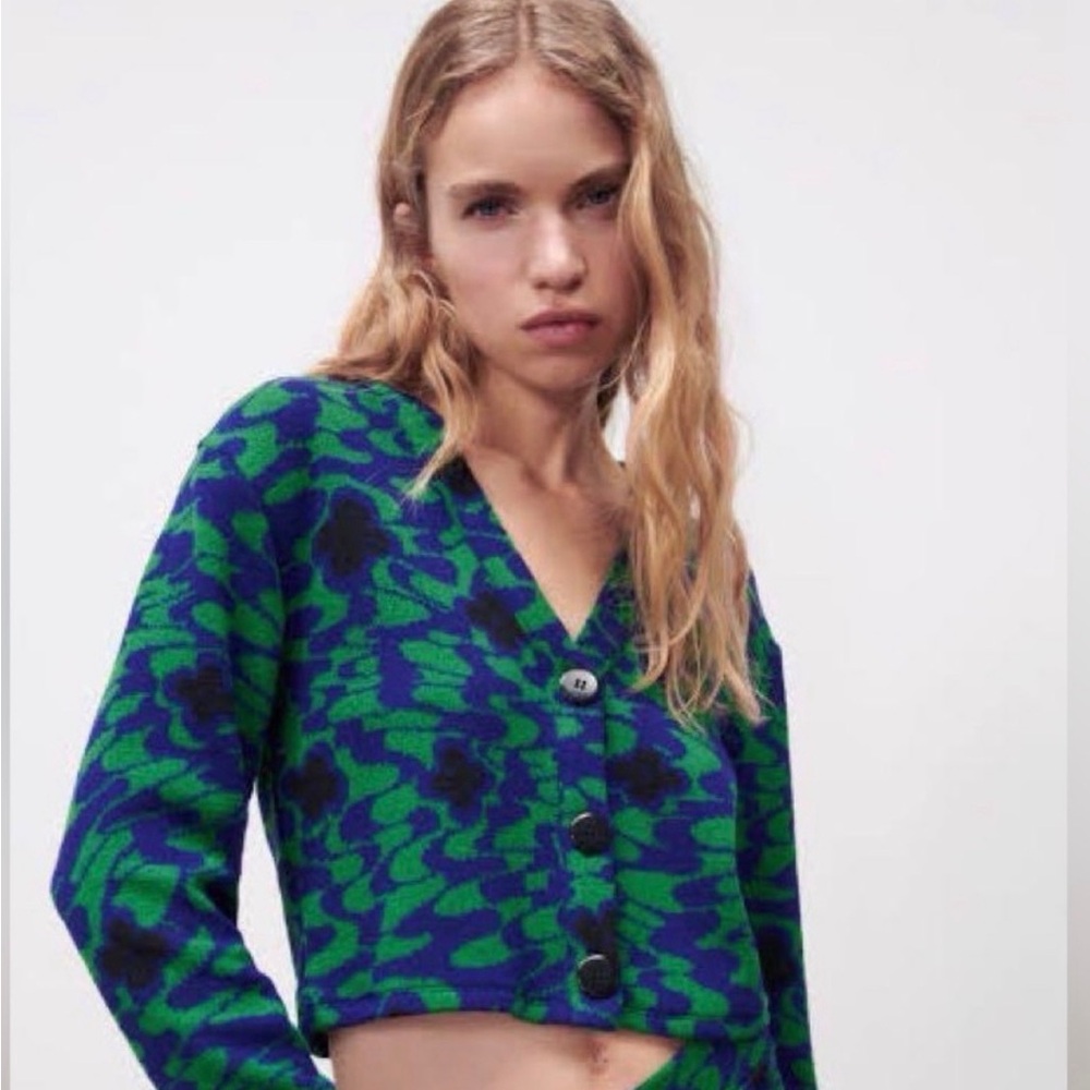 Zara Floral Jacquard Cardigan NWOT